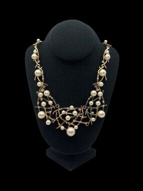 Anna Taylor Gold-Tone Chunky Cluster Bib Statement Necklace Fx Pearls Rhinestone